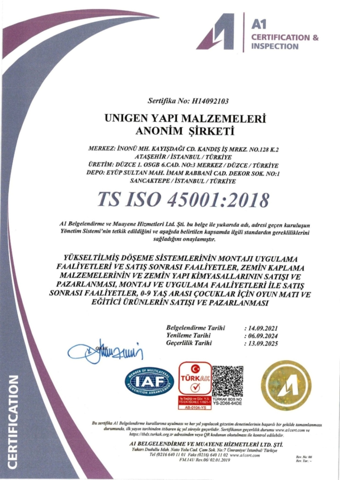 Quality Certificate 1